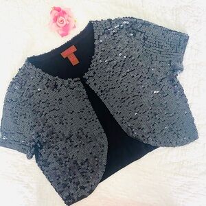 💕Black Sequin Bolero Cape SZ S/M